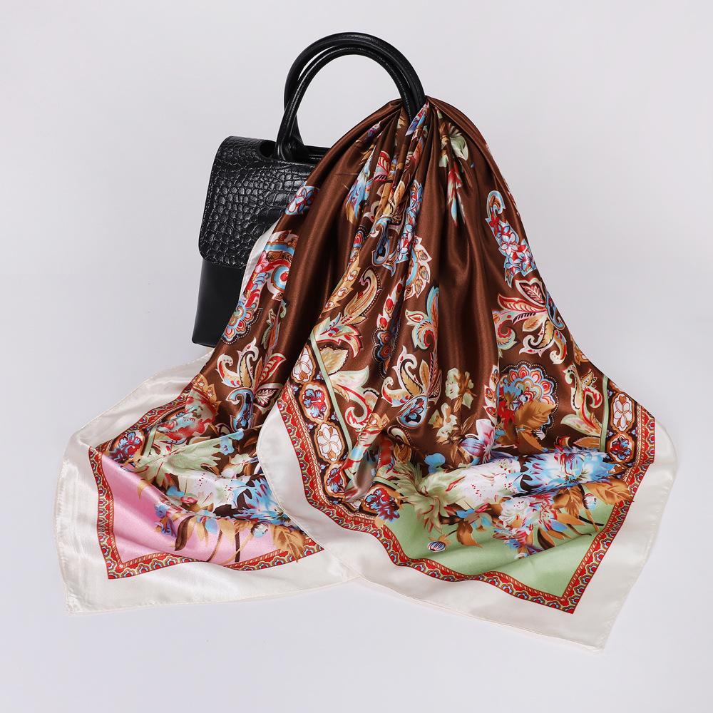 90 см тюрбан с цветком кешью, женский шелковый большой квадратный шарф, этническая шаль, шелковый шарф, модный