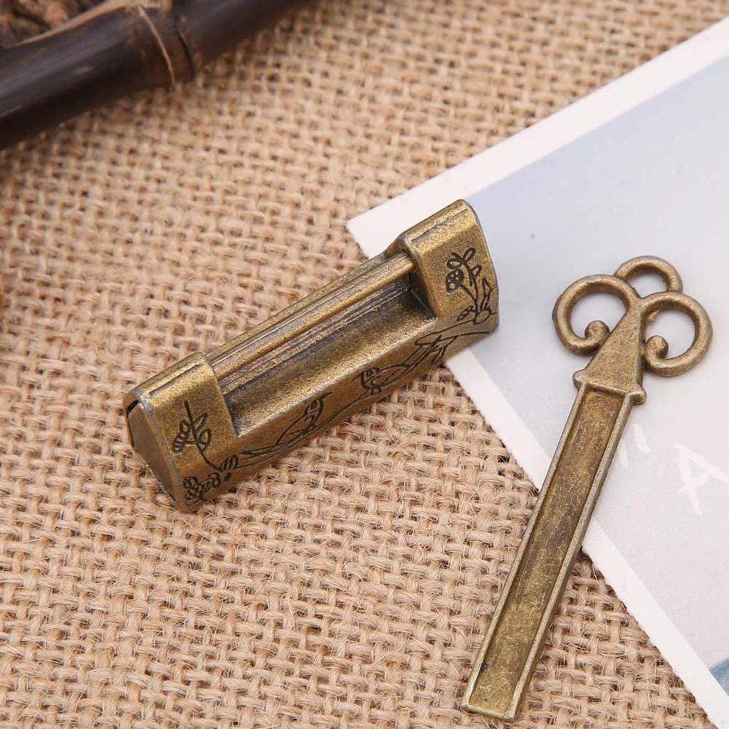 Mini Chinese Style Traditional Magpie Flowers Padlock Small Lock for Vintage Furniture Bronze