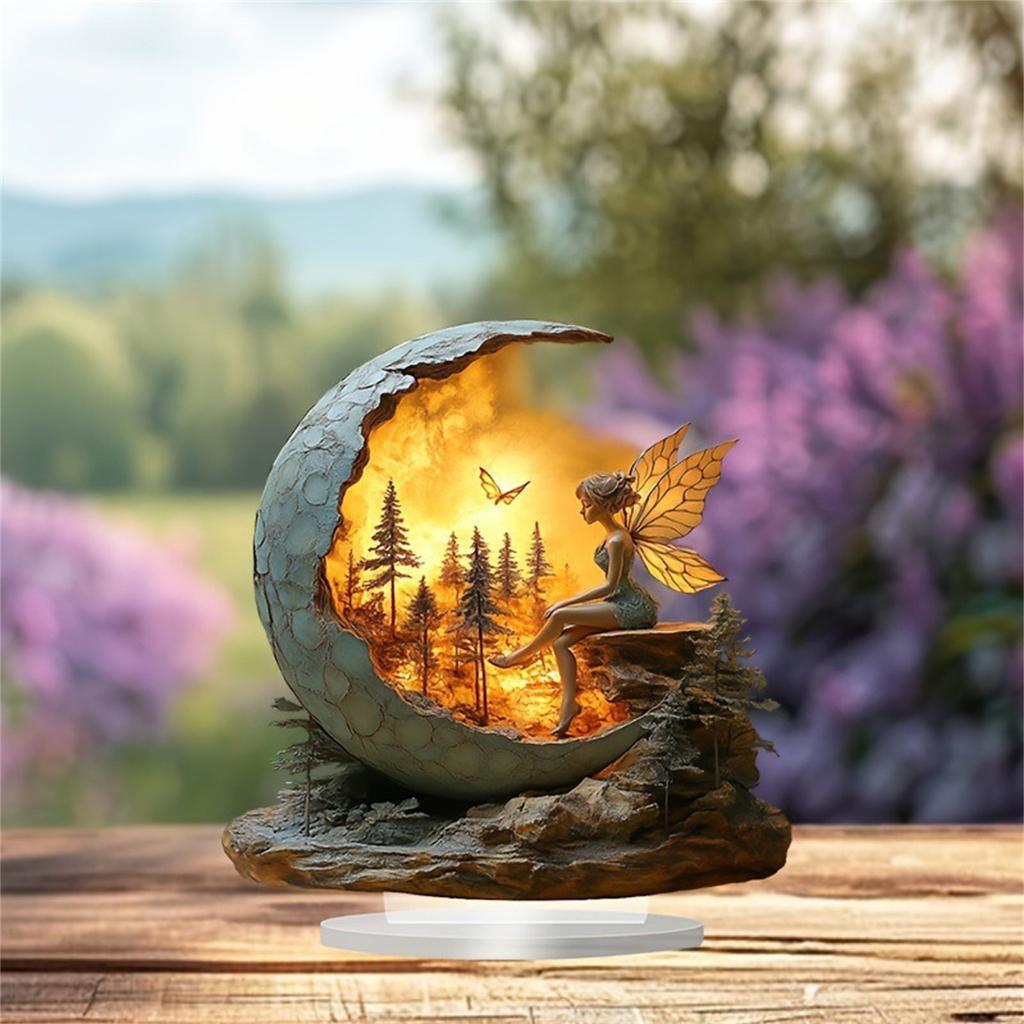 Forest Fairy Decorations Cute Crescent Fairy Art Ornaments Tabletop Centerpieces for Home