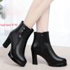 Women Cotton Shoes Autumn/winter Season Soft Leather Mid-high Heel Fleece-lined Ankle Boots Ladies Cotton Boots Black Round Head