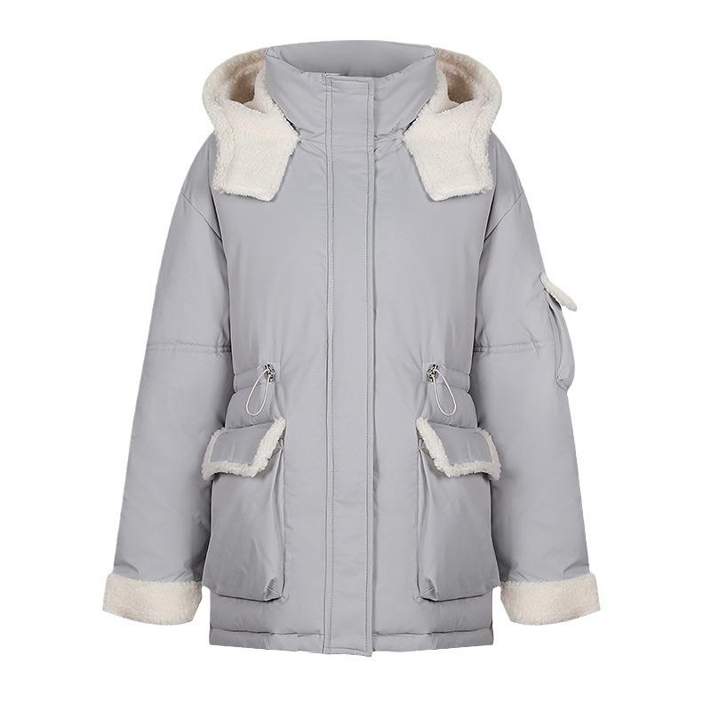 Navy collar casual cotton clothes women's winter new lamb wool contrasting color fashion explosion loose coat trend