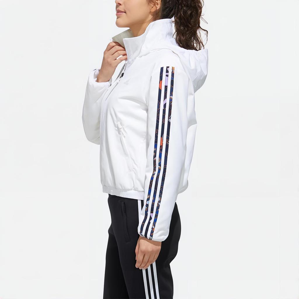 adidas Спортивная флисовая куртка с капюшоном с принтом, женские куртки белого цвета GG0764