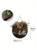 1 Piece Wooden Round Hello Welcome Wreath Sign Hanging Decorating Front Door, Farmhouse Porch Sign and Artificial Greenery
