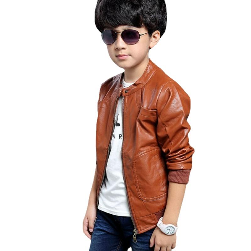 Детская одежда, детская кожаная куртка, весенне-осенняя мотоциклетная куртка с воротником-стойкой для мальчиков