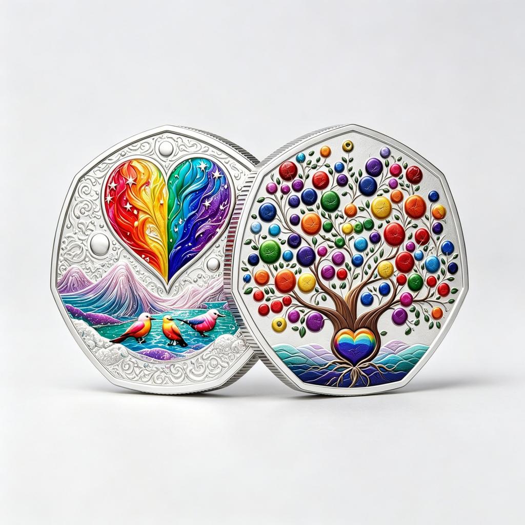Black and white swan love commemorative coin, alloy coin, romantic wedding collection gift, heptagonal commemorative medal ornament