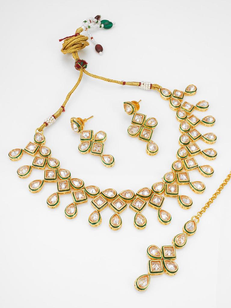 Позолоченный комплект украшений ручной работы с белыми камнями и бусинами