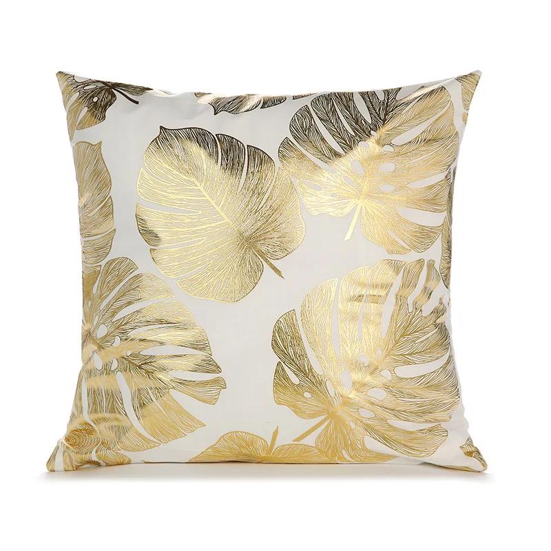 1Pcs 45*45Cm Nordic Luxury Hot Stamping Pillowcases Gold Patterned Short Plush Pillowslip White And Black Square Pillow Cover