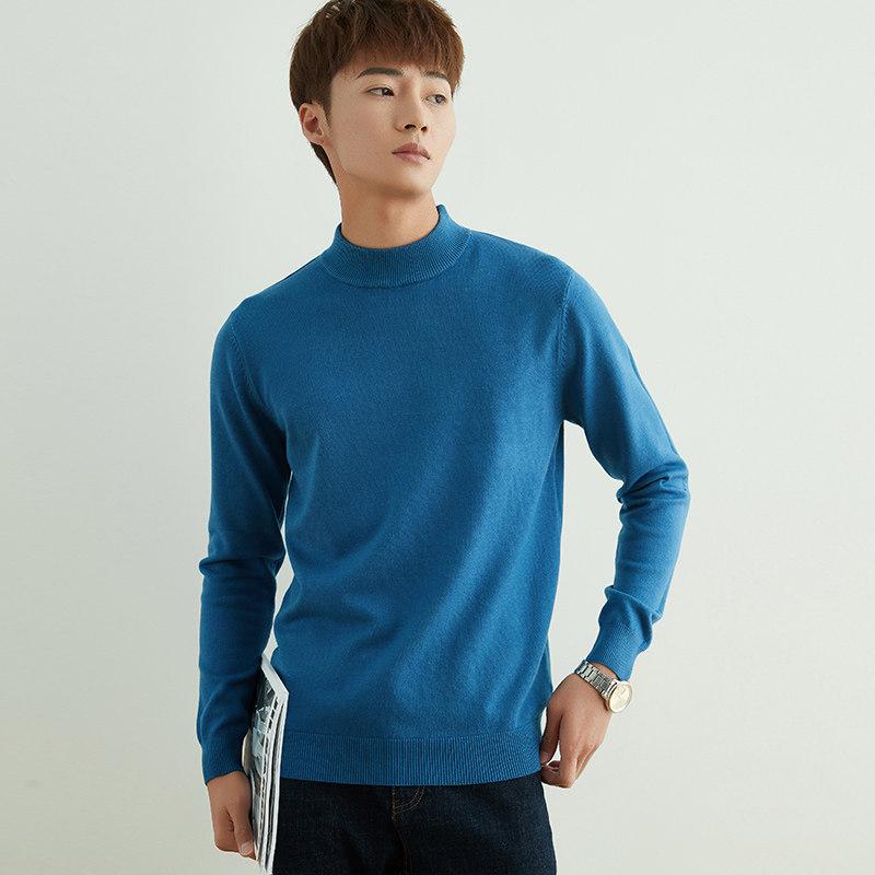 Мужской деловой пуловер с полувысоким воротником крупной вязки для осени и зимы