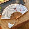 Винтажный китайский шик чонсам ханьфу веер древний стиль ткань ручная работа бамбуковые спицы складной веер танцевальное выступление портативный ручной веер