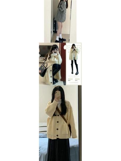 Grey Knit Cardigan Sweater Coat for Women – Spring & Autumn French Casual Style