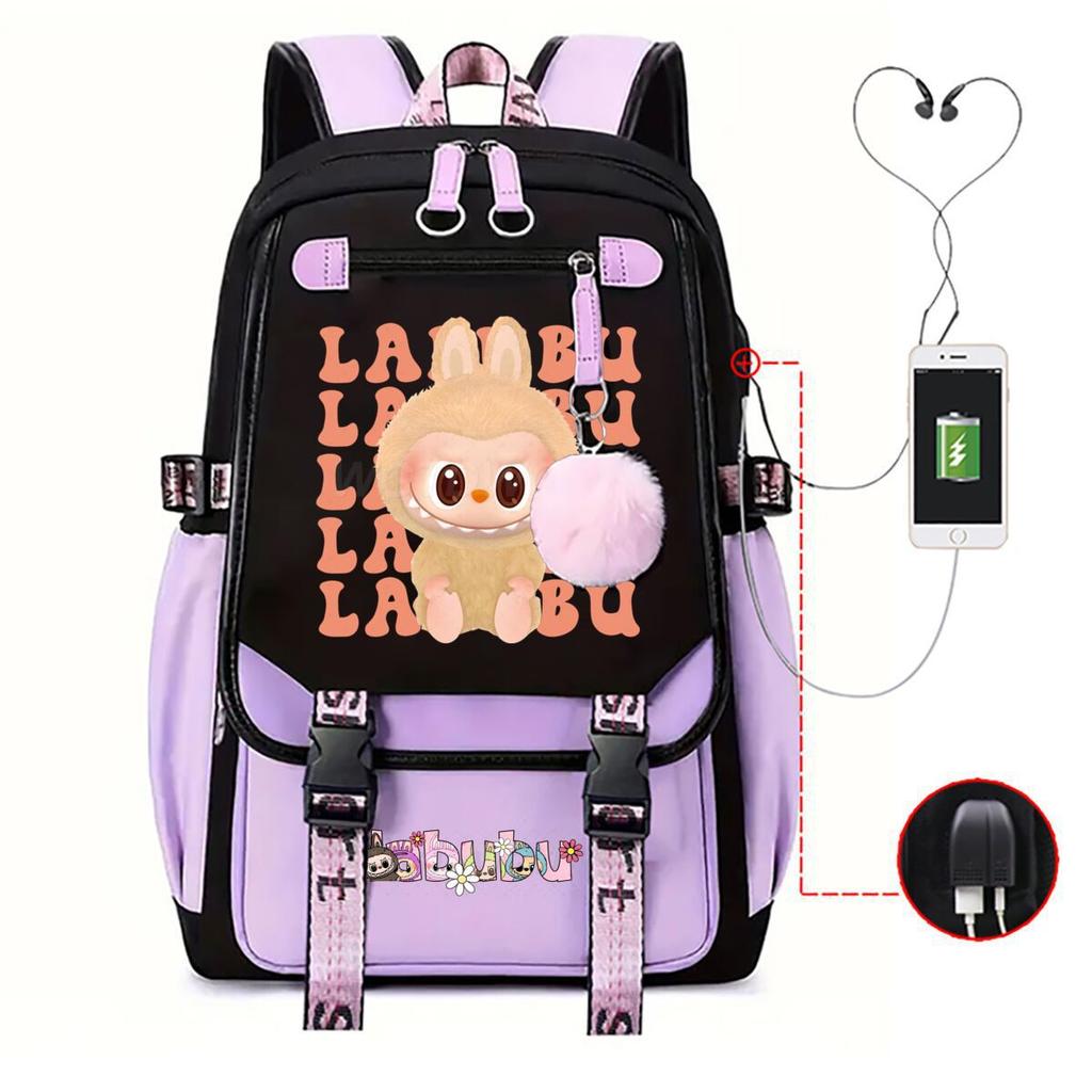 Милый рюкзак с мультяшным принтом LABUBU для учеников средней школы, вместительная школьная сумка в стиле инс