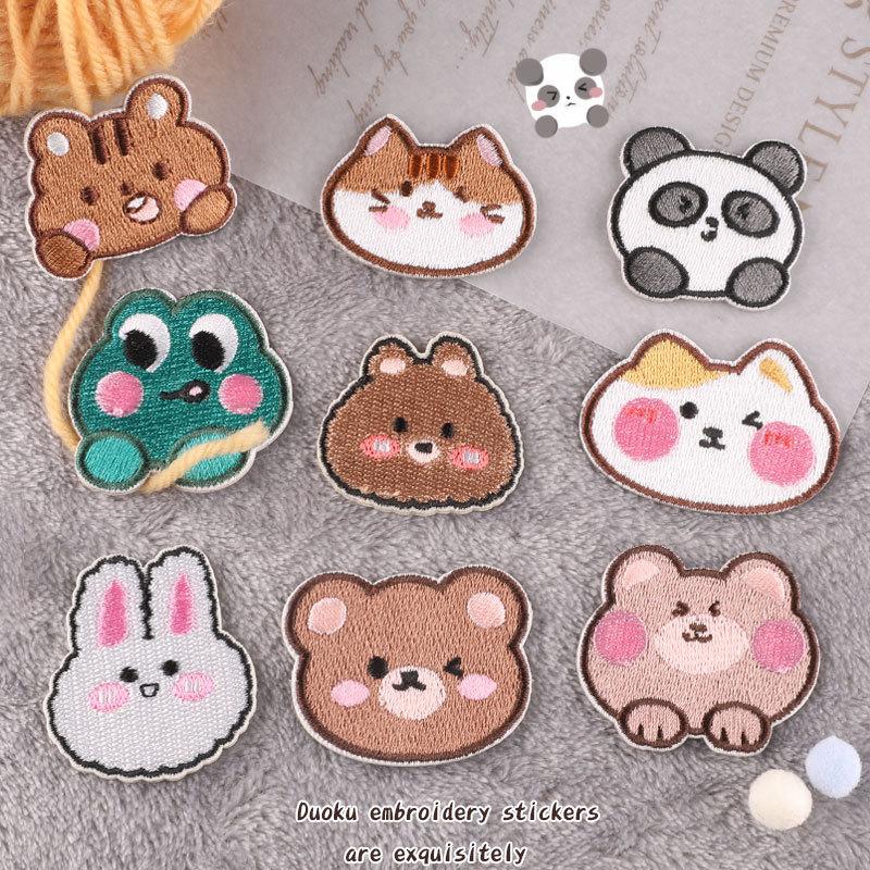 Embroidery Label Bear Head Cartoon Animal Cloth Label Children's Clothing Accessories Patch Clothing Accessories Handbook Self-adhesive Cloth Sticker