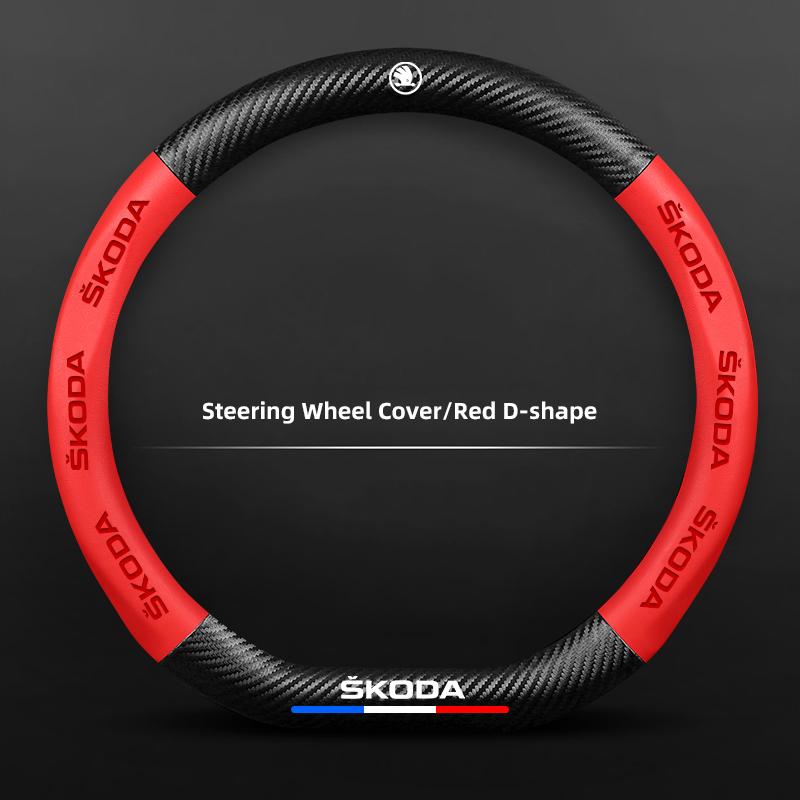 HIAQ2 Car Steering Wheel Cover Carbon Fiber Pattern Accessories For Skoda Superb Octavia Rapid Kodiaq Kamiq Fabia Enyaq iV Scala Karoq