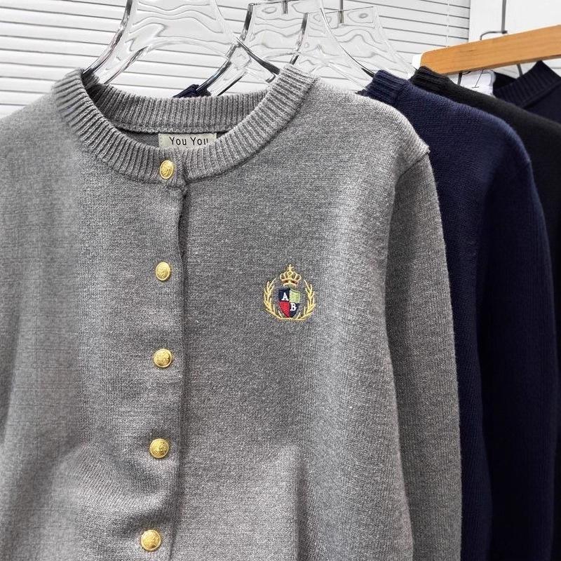 Женский кардиган большого размера в стиле ретро преппи с вышивкой - Весенняя повседневная приталенная вязаная верхняя одежда