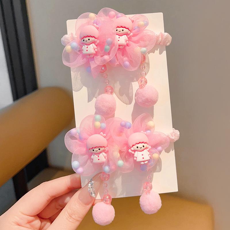 Детская розовая заколка-резинка для волос «Цветок феи» – Мягкое кольцо-помпон для хвоста