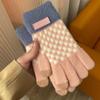 Women's Fleece-Lined Plaid Gloves for Autumn Winter - Full Finger, Warm and Stylish