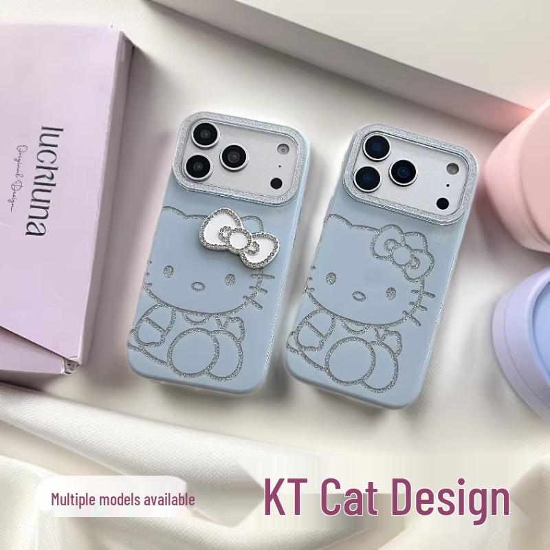 Черный чехол KT Cat с блестящей линзой и аксессуарами для iPhone 17 Air и 16 Pro Max
