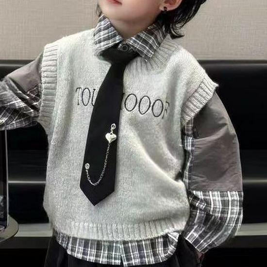 Boys' Spring & Autumn 2025 Toddler Set: Fashion Shirt & Korean-Style Cardigan