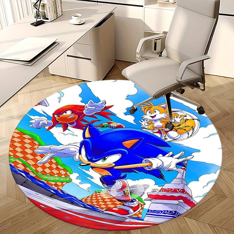 1pc Sonic the Hedgehog Anime Cartoon Design Round Carpet  Office Chair Mat, NonSlip Rug for Home Decor, Living Room, Bedroom, Game Room