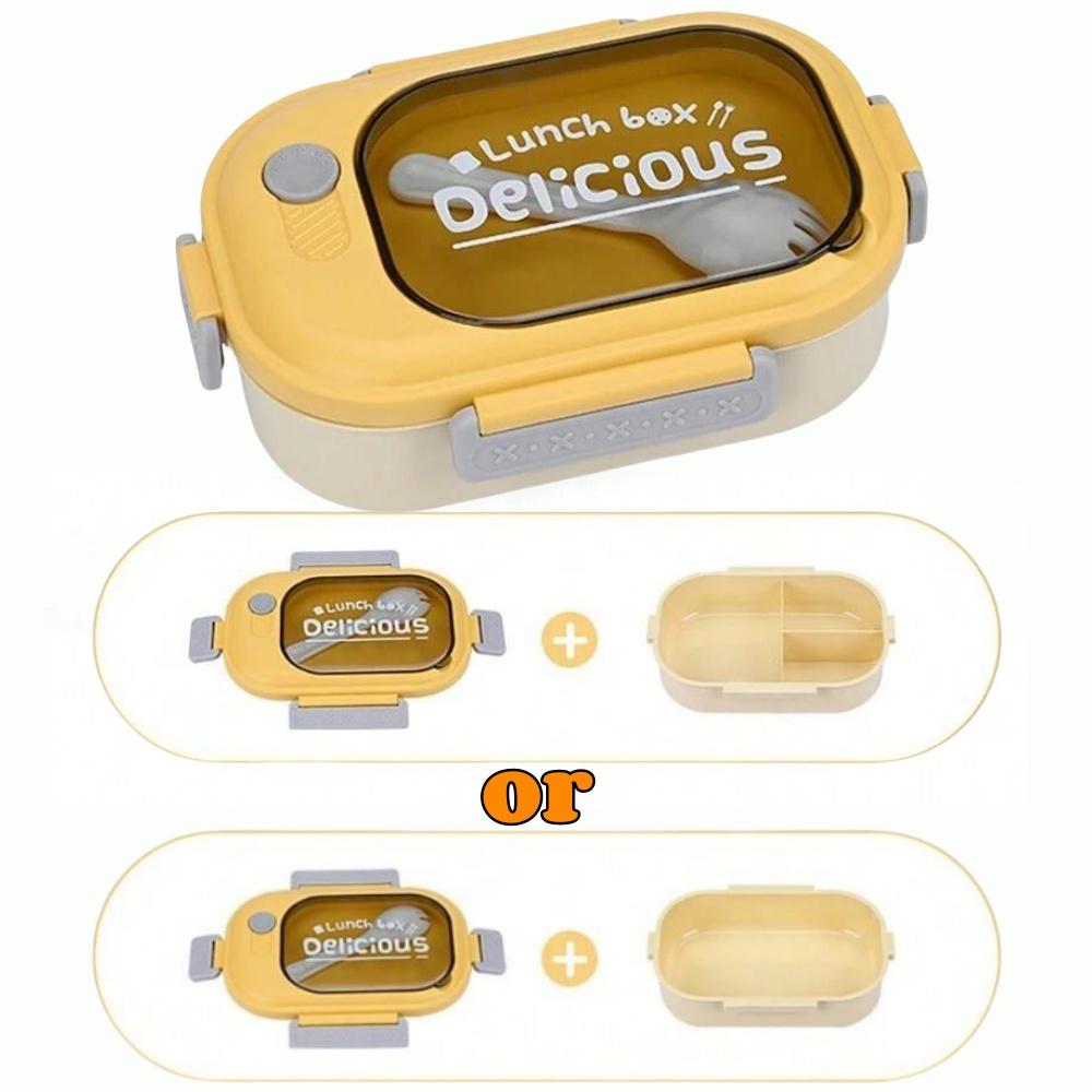 Портативный ланч-бокс с откидной крышкой и вилкой, пластиковый герметичный контейнер для еды большой вместимости для школы, кемпинга, пикника, офисного обеда
