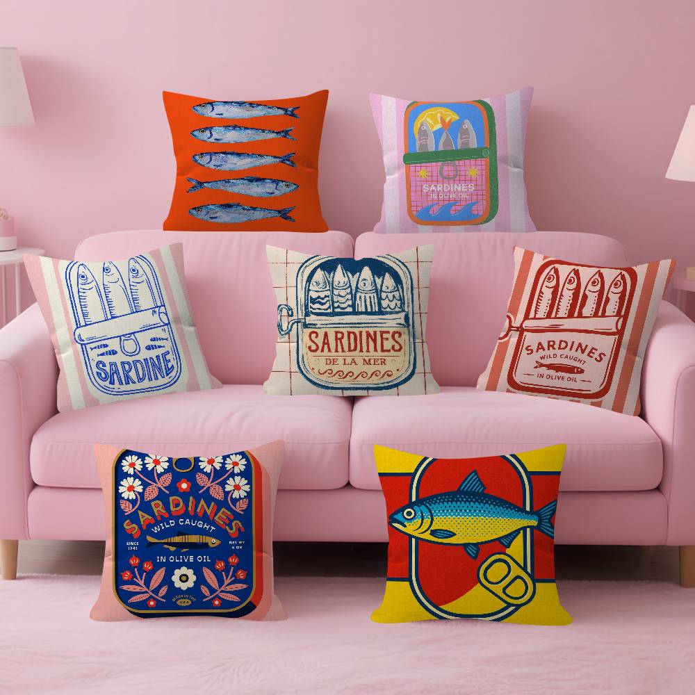 Anime Sardines Art Pillow Cushion Cover Pillowcase Living Room Sofa Home Decor Customized