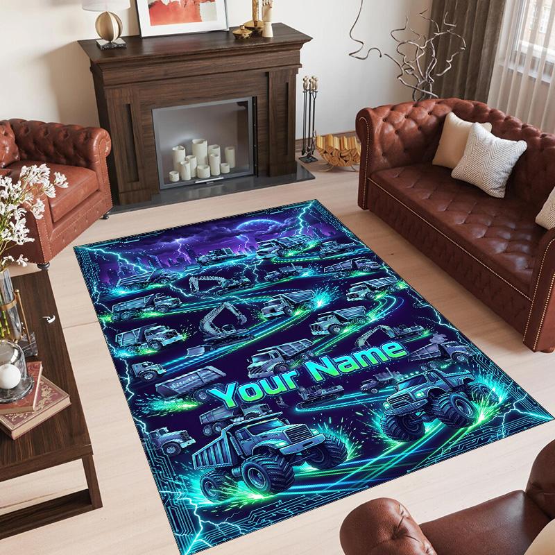 Truck Theme Crystal Velvet Rug Personalized Custom Name Text Soft Floor Mat Home Decor