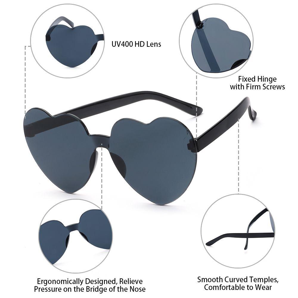 Accessories Trendy Candy Color Eyewear Heart Sunglasses Rimless Sunglasses for Women Heart Glasses