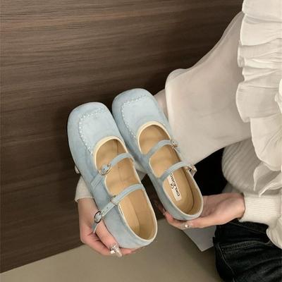 Нишевый дизайн, квадратный носок, неглубокий вырез, ремешок с пряжкой, одинарные туфли, женские, 2025, новые, универсальные, на плоской подошве, маленькие кожаные туфли