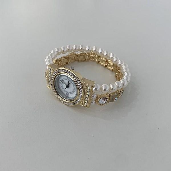 Роскошные антикварные ювелирные изделия с кубическим жемчугом и металлическим ремешком, женский браслет, женские наручные часы, популярные корейские часы