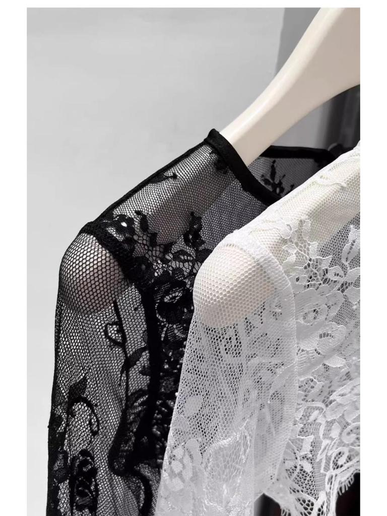 Женская элегантная белая кружевная рубашка-накидка с бретелями и бахромой и сетчатый короткий топ