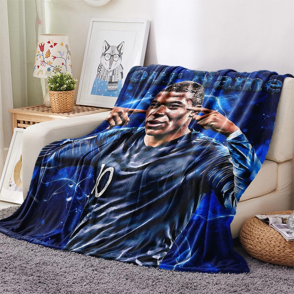 1PC Custom Name Mbappe Patterned Flannel Blanket Suitable For All Seasons for Home Decor Warmth and Comfort Gifts Holiday Present -HE155