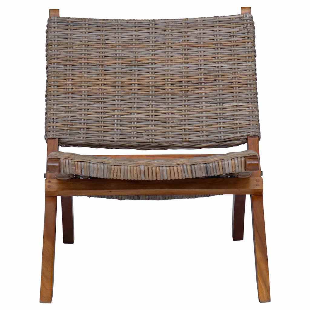 Relax Chair in Natural Kubu Rattan and Solid Mahogany Wood