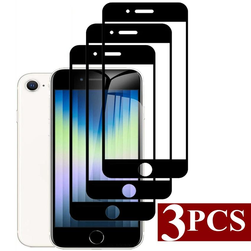 3 шт. полное покрытие закаленное стекло для iPhone SE 2022 2020 7 8 Plus Защитная пленка для экрана с черным краем на iPhone SE3 SE2 защитное стекло