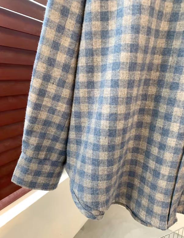 Blue Plaid Heart Embroidered Thick Cotton Long Sleeve Shirt - New Winter Arrival