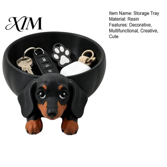 Desk Stationery Storage 3D Printed Dachshund Tray, Resin Dog Shaped Desktop Organizer for Keys Jewelry, Decorative Small Items Organization