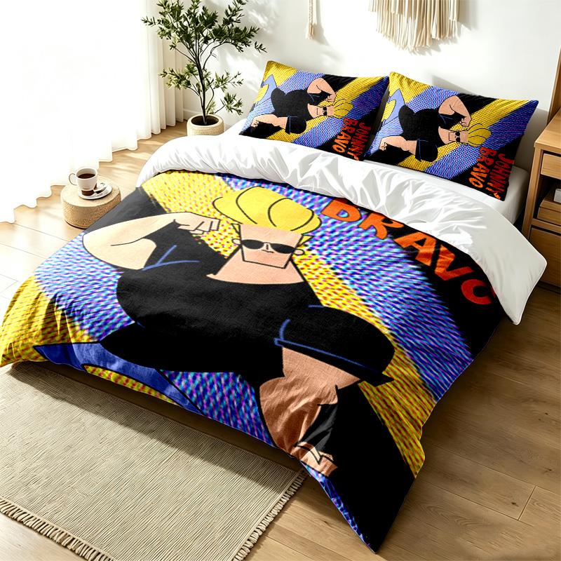 Johnny Bravo 3pc Duvet Cover Set Simple Modern Bedding Set Wrinkle Resistant Soft Fabric All Season Use a perfect gift