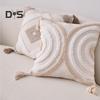 Boho Throw Pillow with Braided Rope Pattern And Tassels Soft Cotton Linen Textured Cushion for Sofa Bed Office
