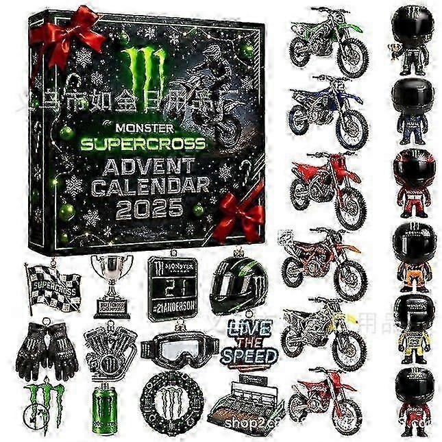 Motorcycle Advent Calendar 2025 - 24 Days Christmas Countdown Calendar Gift for Motorcycle Lovers & Riders, 2D Acrylic Holiday Decor, Christmas Tree