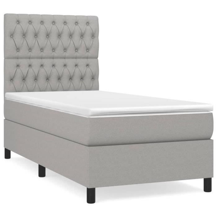 3141993 vidaXL Divan Bed with Mattress Light Grey 100x200cm Fabric