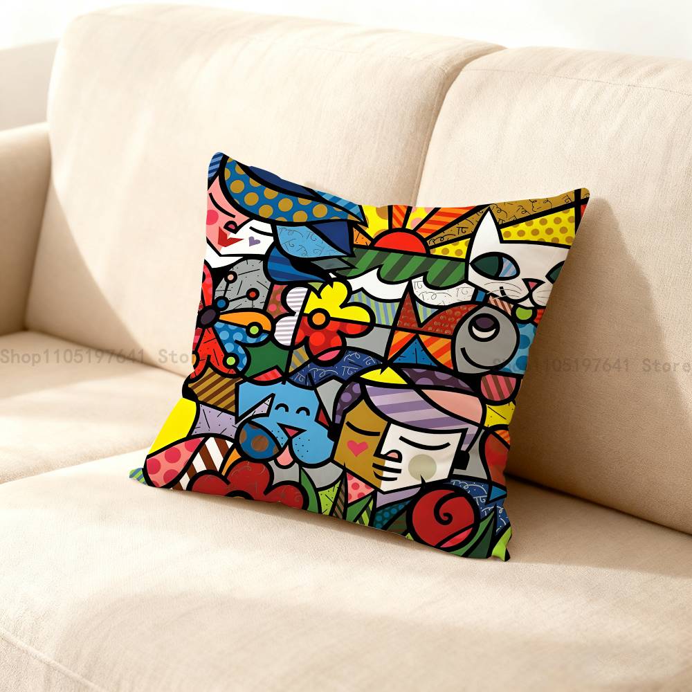 BBrittoES Happy Art Movement Anime Celebrity Merchandise AllMatch Printed Pillow Case Sofa Office Room Decoration Protector