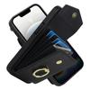 For iPhone 16e Case Leather+TPU Accordion Card Bag Phone Cover with Ring Kickstand