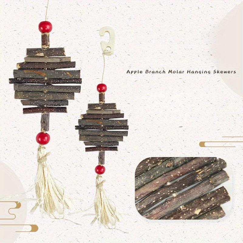 1pc Natural Apple Wood Chewing Toy Hanging String for Small Pets Hamsters Rabbits Birds Parrots Guinea Pigs for Hanging In Cages