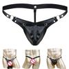 Сексуальное мужское нижнее белье из искусственной кожи, стринги с выпуклой чашкой, трусы с пряжками, стринги, джокстреп, гей-мужское нижнее белье