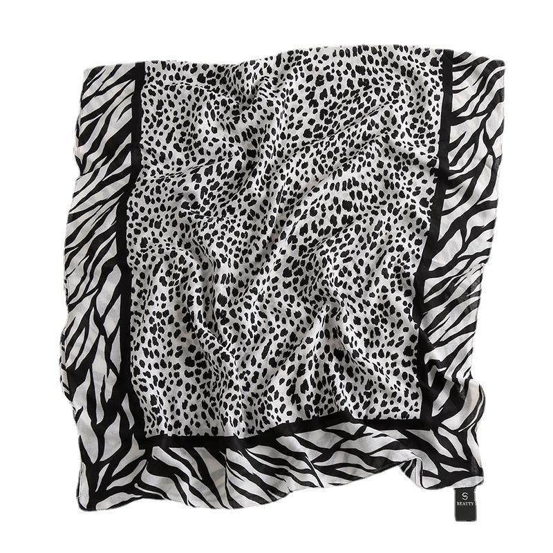 Thin Versatile Color Matching Leopard Print Cotton and Linen Silk Scarf Women's Summer Air-conditioned Room Dual-purpose Long Shawl