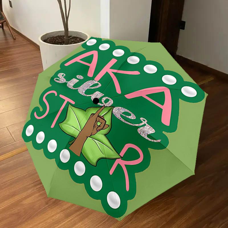 1PC AKA Silver Star Automatic Open/Close Umbrella with Windproof, 8-Rib Sturdy Canopy, Durable Ribs, Fashionable Design, Outdoor Accessory, Fun Prin,