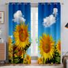 Floral Sunflower Printed Curtains, 100% Polyester, Rod Pocket, Kitchen, Living Room, Bedroom, Decorative, 2 Pcs