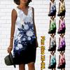 Women V Neck Summer White Blooming and Gorgeous Gardenia Flowers Print Dress Casual Sleeveless Fashion Casual Loose Sexy Dresses Plus Size XS-8XL