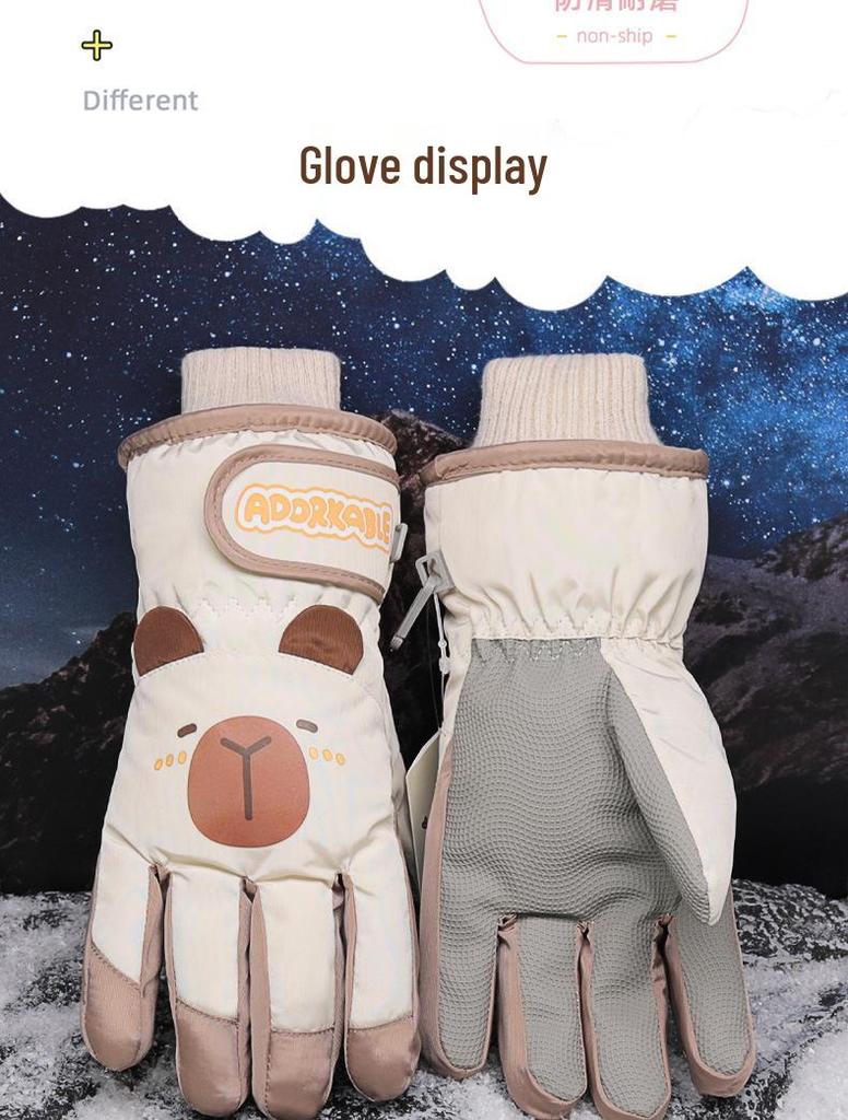 Capybara Kids' Winter Ski Gloves - Waterproof, Windproof, Warm, for Boys, Girls, and Teens