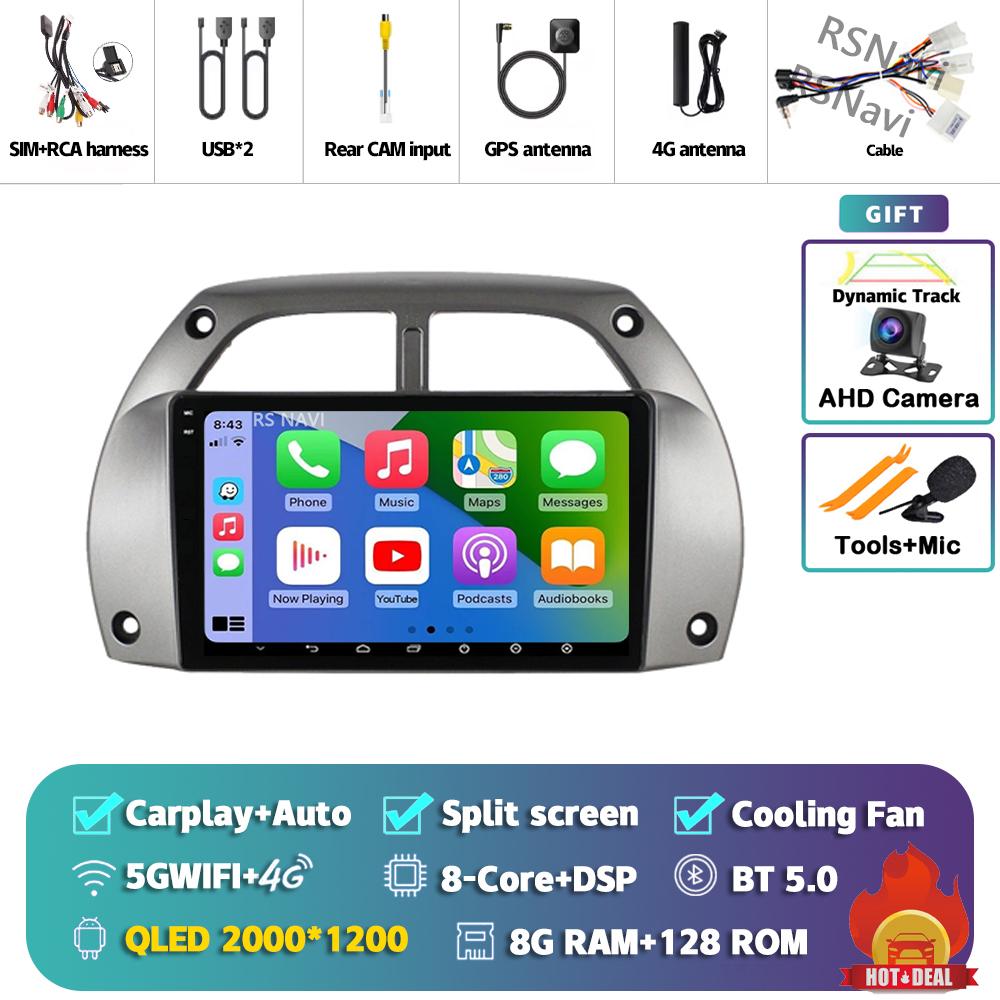 Android 14 Carplay Auto For Toyota RAV4 2001 - 2006 Stereo Car Radio Wifi+4G GPS Navigation Multimedia Player 2Din 360 Camera BT