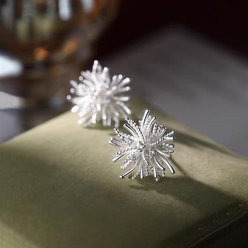 925 Silver Needle Shiny Zircon Flower Stud Earrings For Women Party Romantic Fine Jewelry Light Luxury Accessories